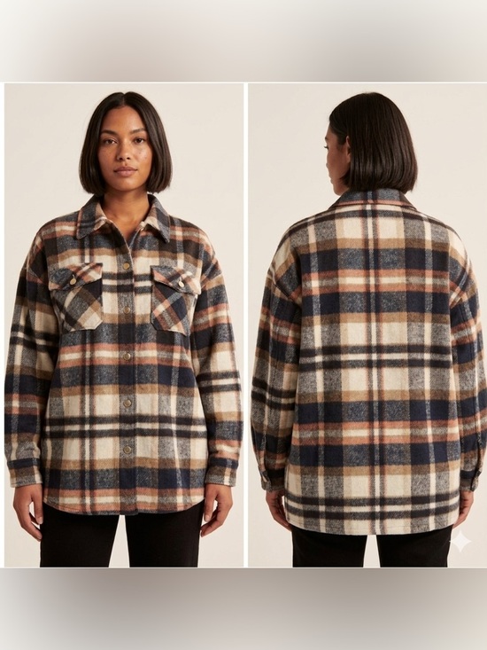 Jackets & Blazers - Women's Plaid Utility Jacket Shirt - Brown and Cream NEW!